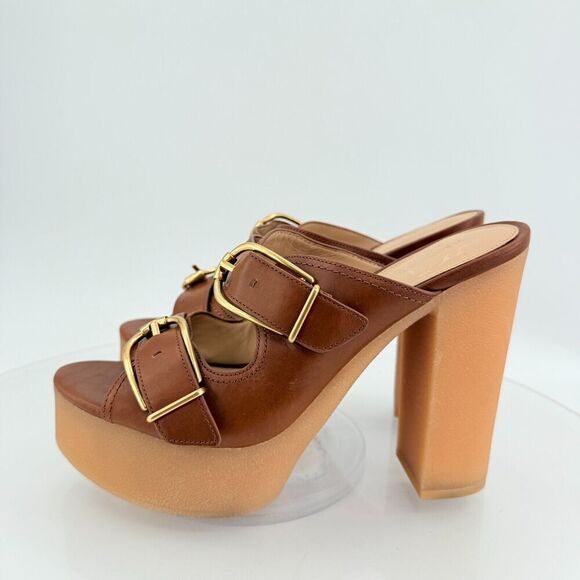 Veronica Beard Garrick Chunky Suede Platform Slide Sandals Buckle Brown 9.5M - Picture 4 of 13